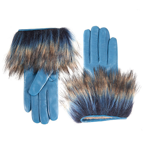 Ladies short nappa gloves with eco fur, cashmere lining