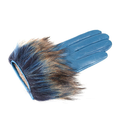 Ladies short nappa gloves with eco fur, cashmere lining