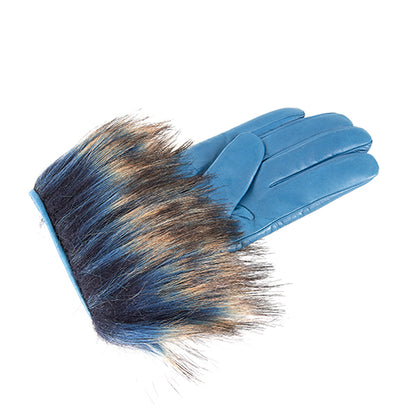Ladies short nappa gloves with eco fur, cashmere lining