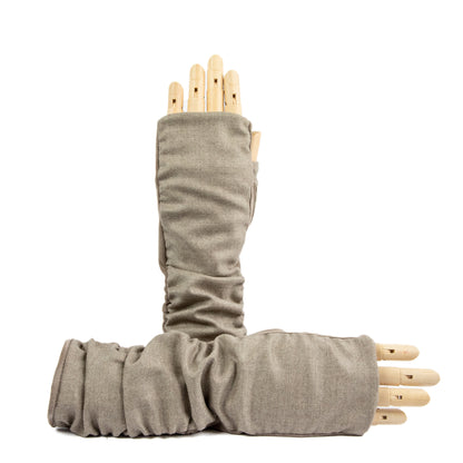 Women's fingerless taupe suede leather gloves with Vitale Barberis Canonico wool top