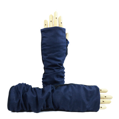 Women's fingerless blue suede leather gloves with Vitale Barberis Canonico wool top