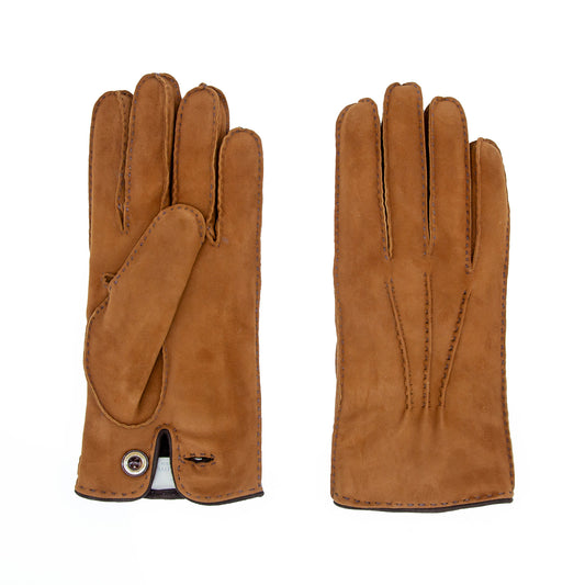 Men's tobacco suede leather gloves cashmere lined