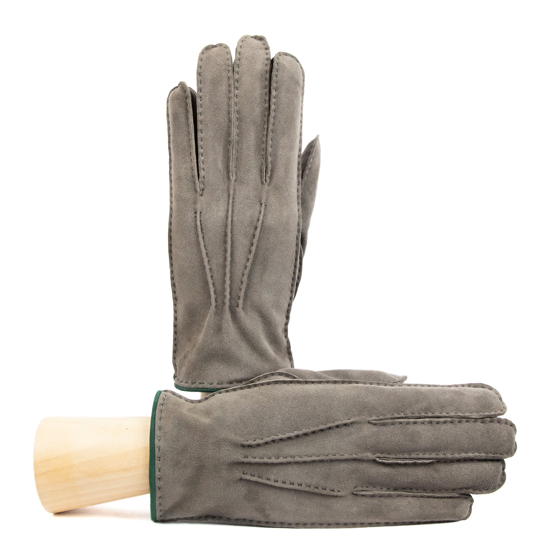 Men's gray suede leather gloves cashmere lined