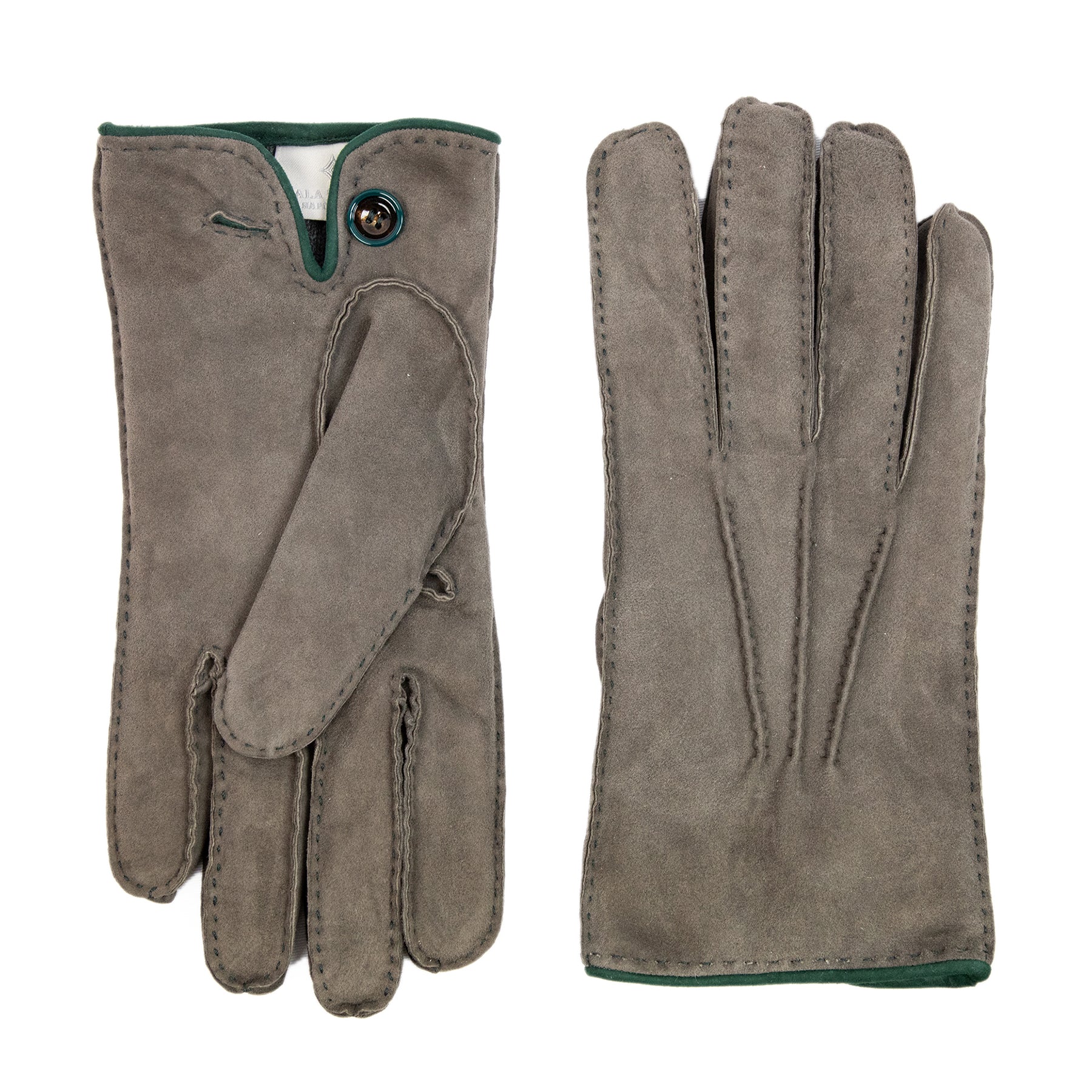 Men's gray suede leather gloves cashmere lined
