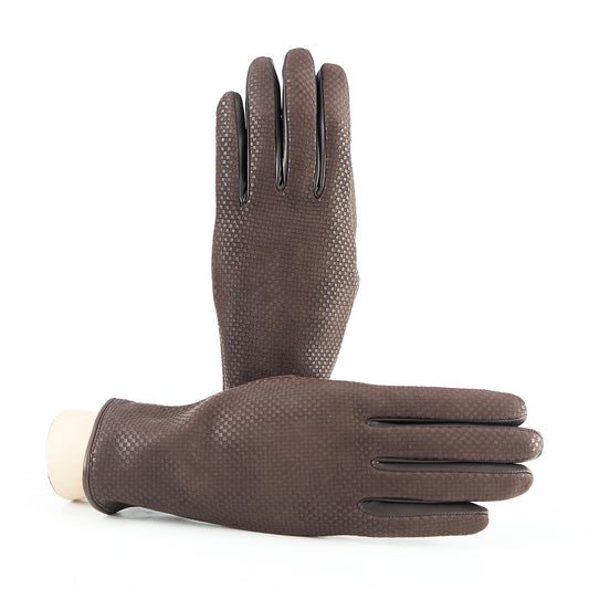 Women's brown printed nappa leather gloves and cashmere lining