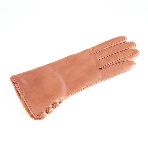 Women's cognac nappa leather gloves with rabbit fur details