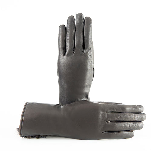 Women's cognac nappa leather gloves with rabbit fur details