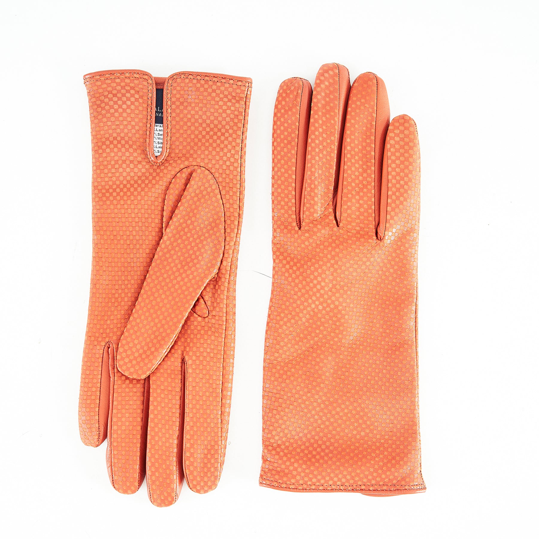 Women's orange printed nappa leather gloves and cashmere lining