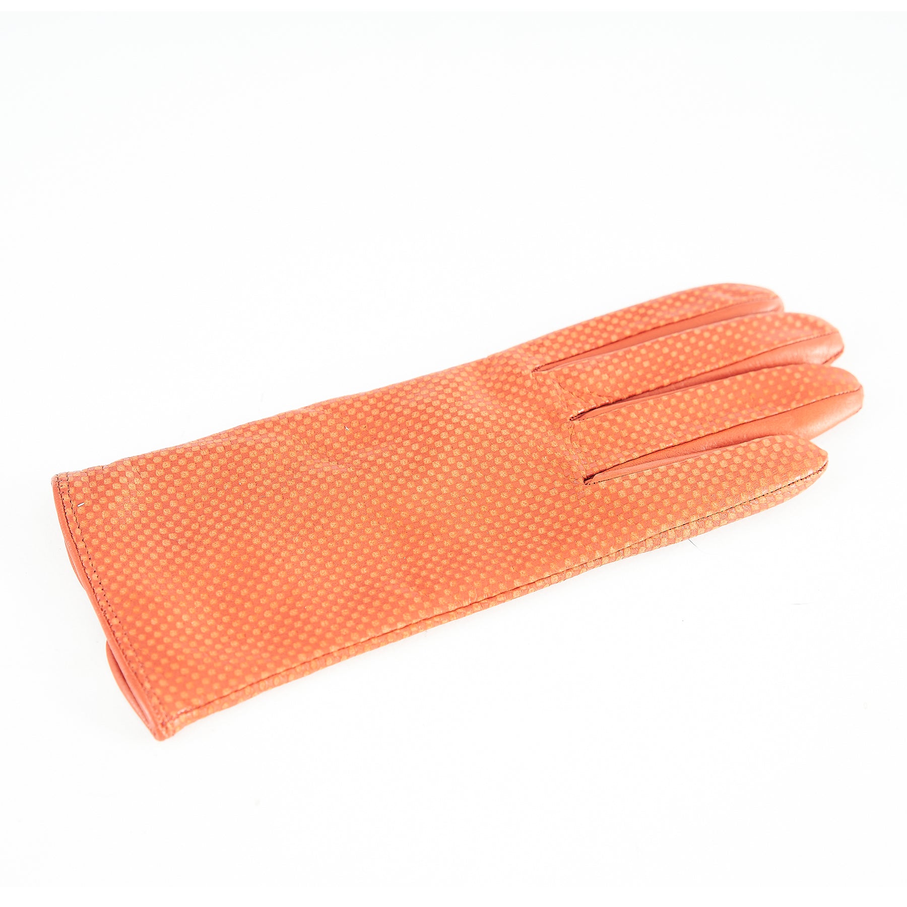 Women's orange printed nappa leather gloves and cashmere lining