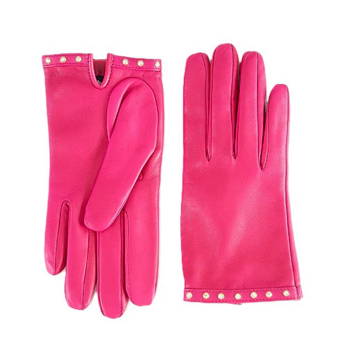 Woman's fuxia nappa leather gloves with Swarovski studs
