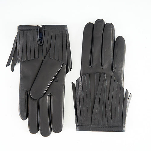 Ladies' nappa leather gloves with fringes, cashmere lined