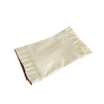 Women's unlined half fingers gloves in gold laminated nappa leather