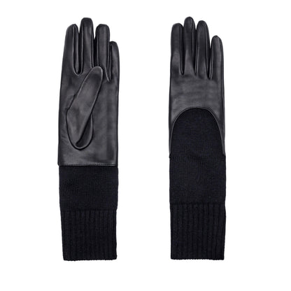 Women's metal free black nappa leather gloves with a medium-length natural cashmere sleeve