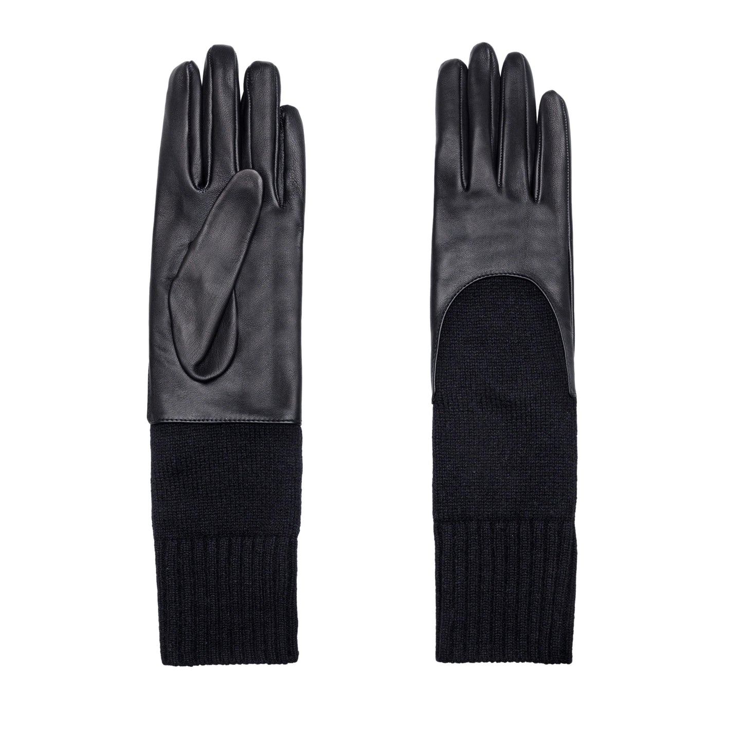 Women's metal free black nappa leather gloves with a medium-length natural cashmere sleeve