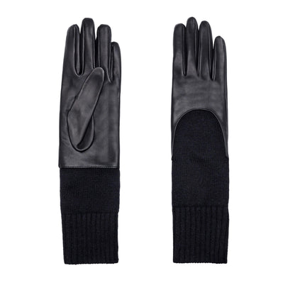 Women's metal free black nappa leather gloves with a medium-length natural cashmere sleeve