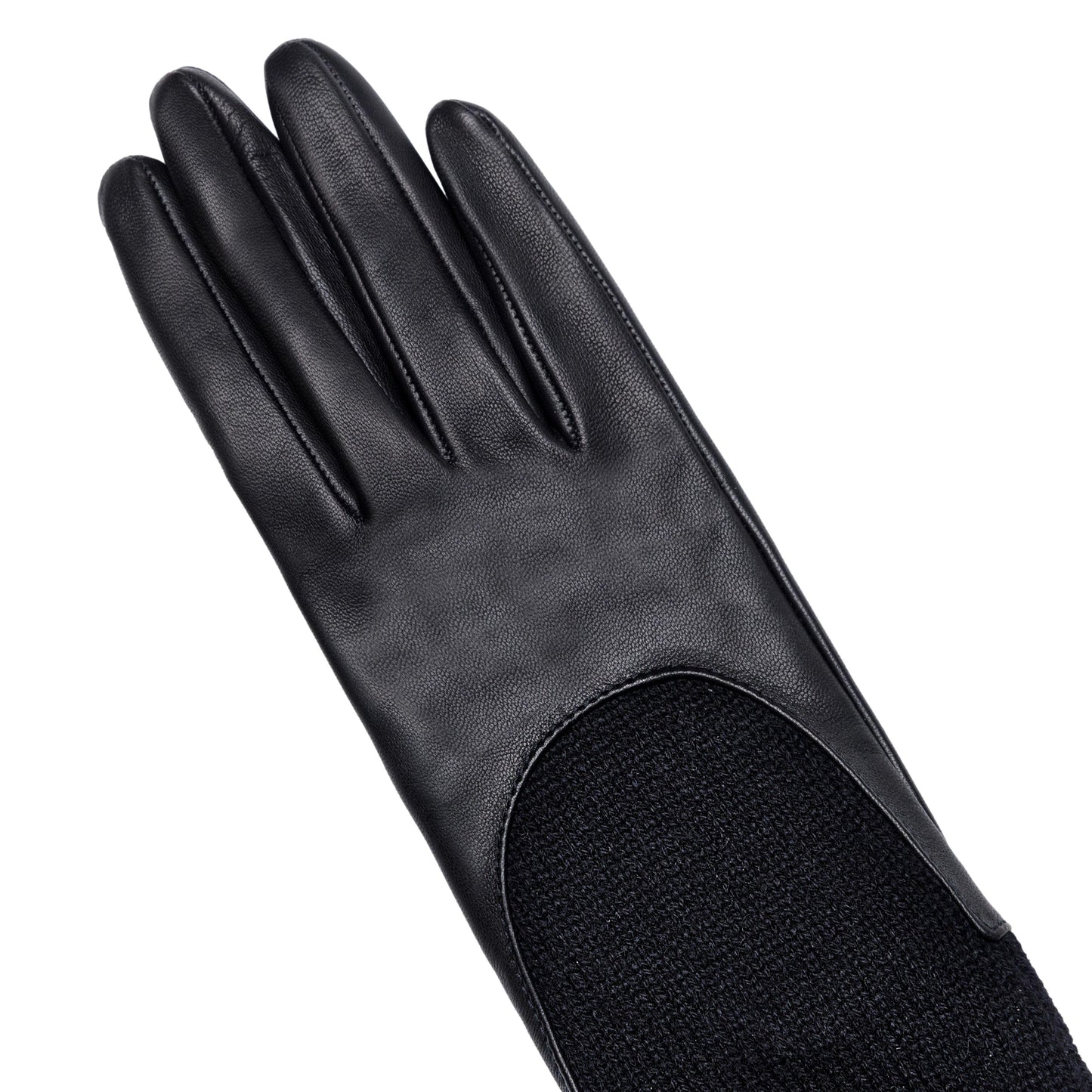 Women's metal free black nappa leather gloves with a medium-length natural cashmere sleeve
