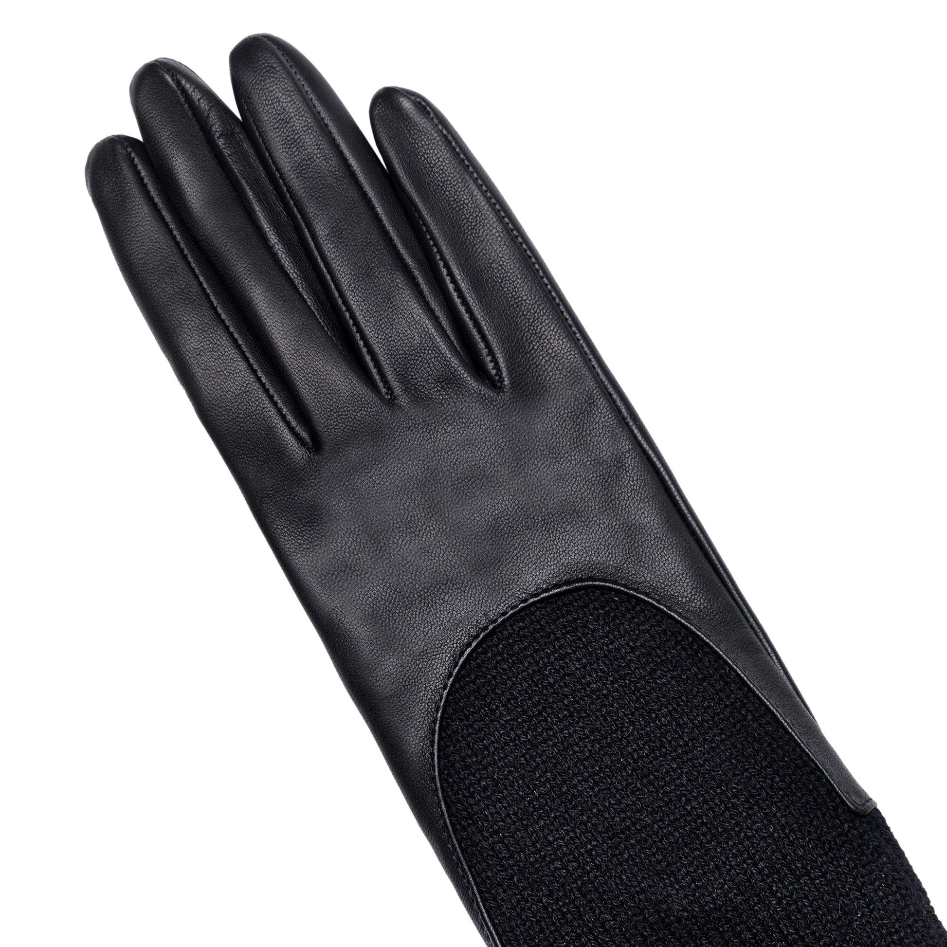 Women's metal free black nappa leather gloves with a medium-length natural cashmere sleeve