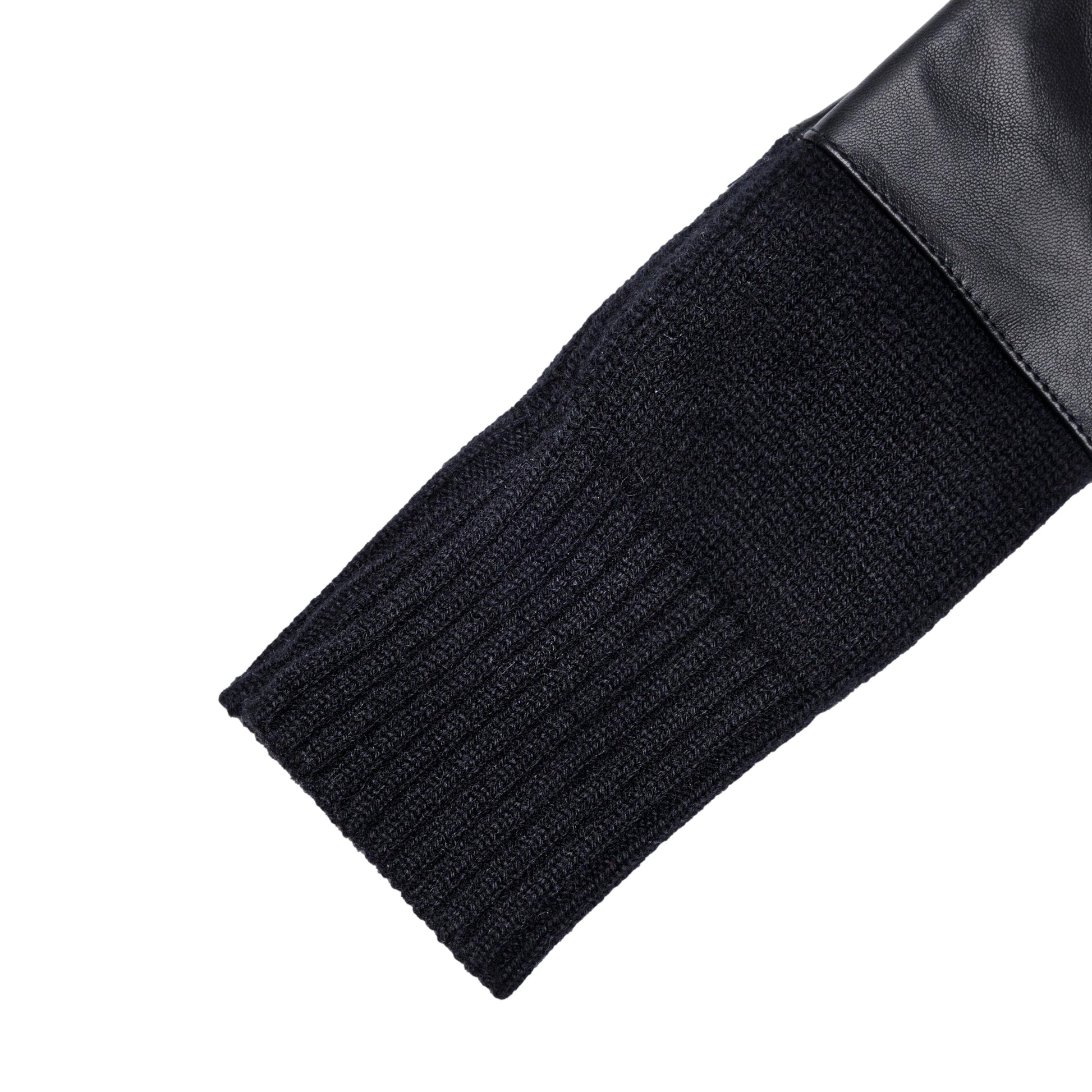 Women's metal free black nappa leather gloves with a medium-length natural cashmere sleeve