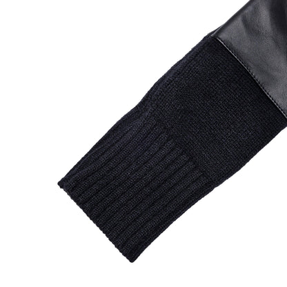 Women's metal free black nappa leather gloves with a medium-length natural cashmere sleeve