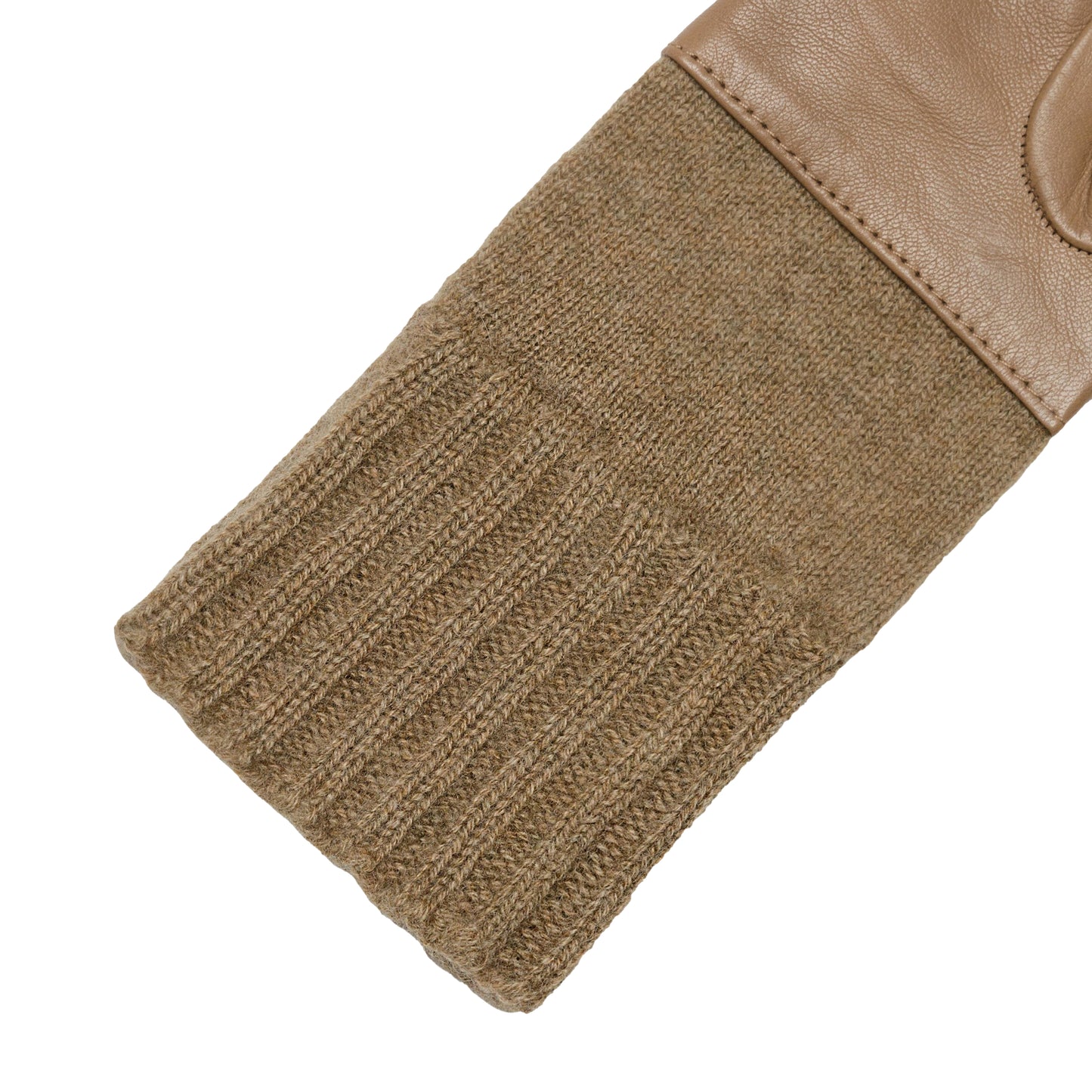 Women's taupe metal free nappa leather gloves with a medium-length natural cashmere sleeve