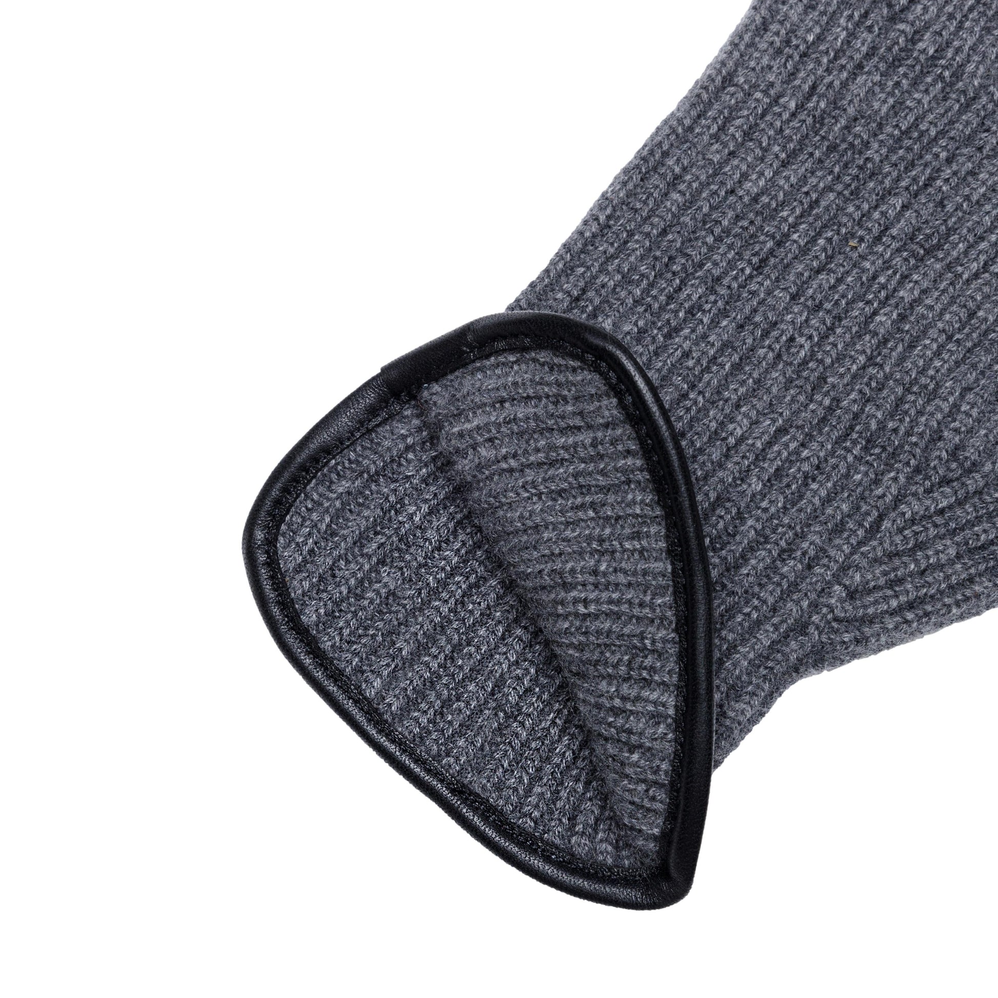 Men's natural gray cashmere gloves with side opening and chrome-free leather piping