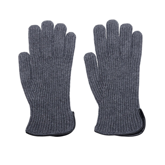 Men's natural gray cashmere gloves with side opening and chrome-free leather piping