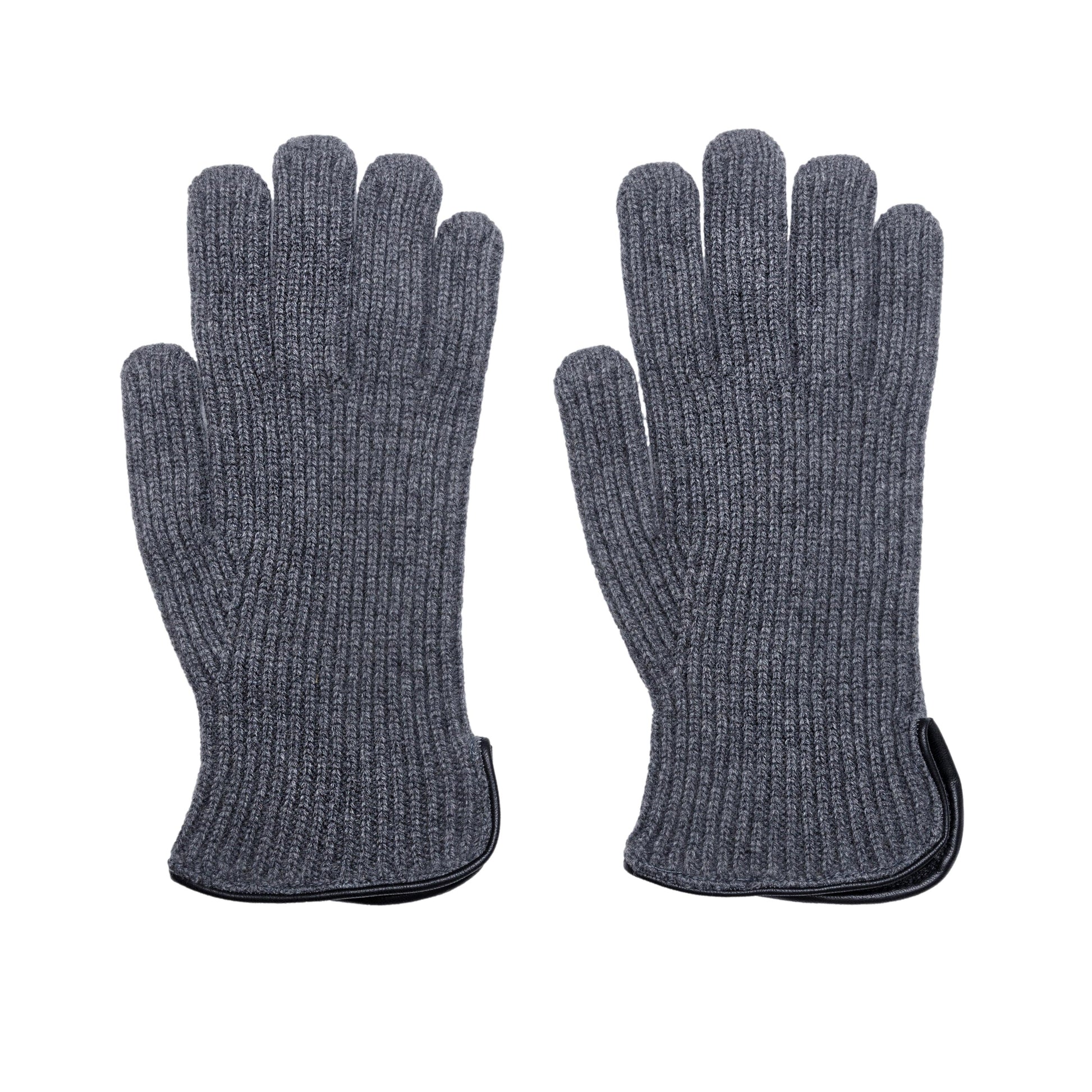 Men's natural gray cashmere gloves with side opening and chrome-free leather piping