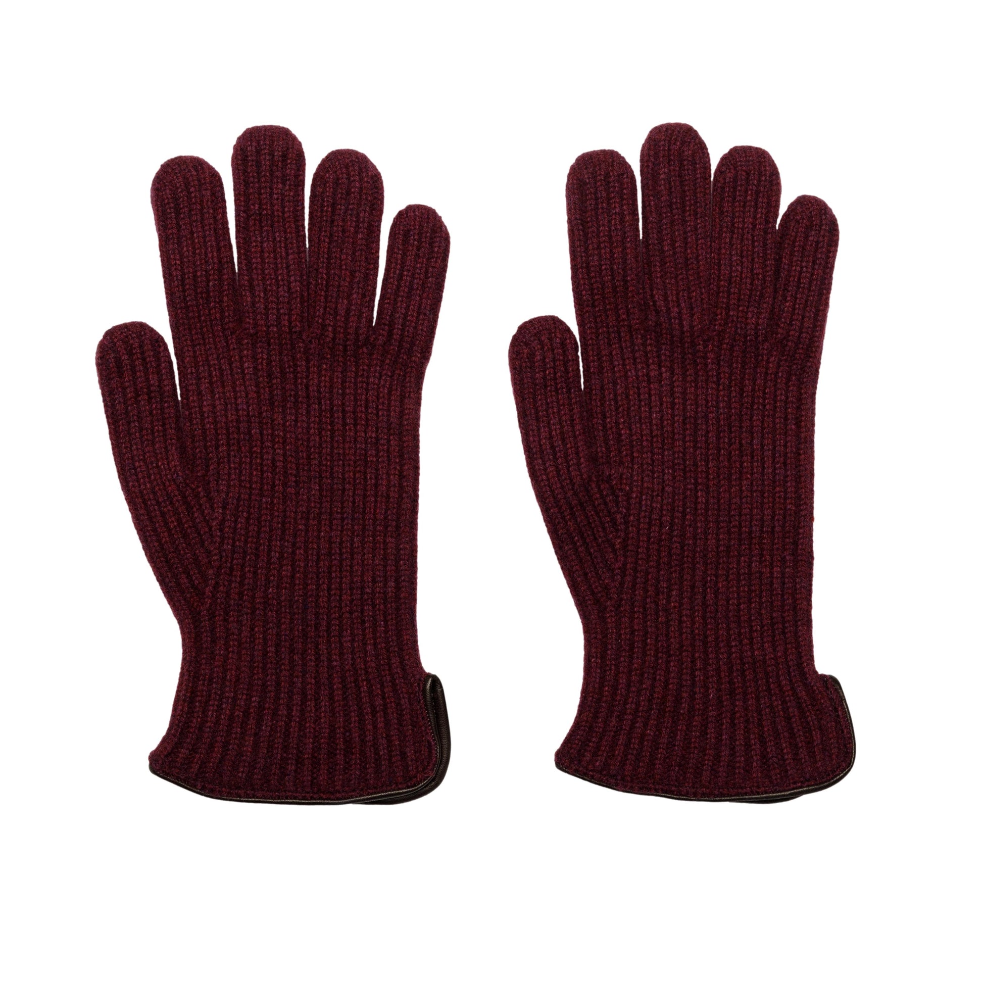 Men's natural bordeaux cashmere gloves with side opening and chrome-free leather piping