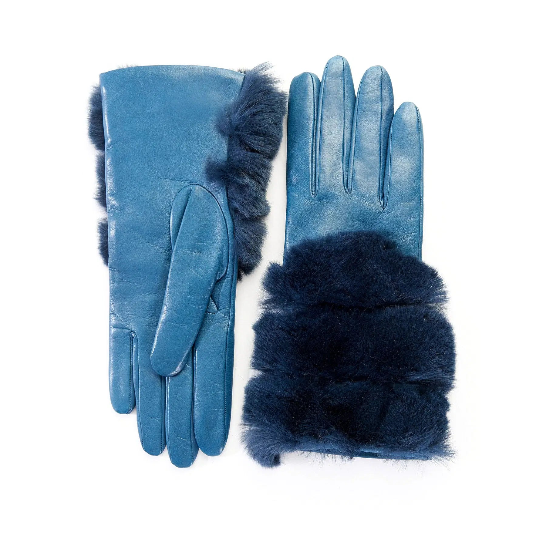 Women's gloves in petrol nappa leather with natural fur