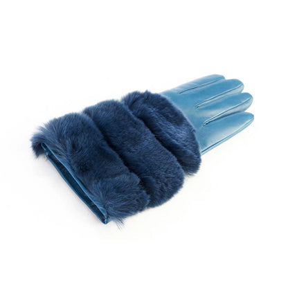 Women's gloves in petrol nappa leather with natural fur