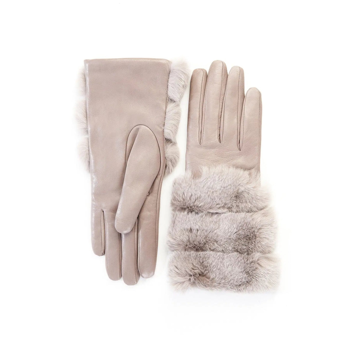 Women's gloves in taupe nappa leather with natural fur