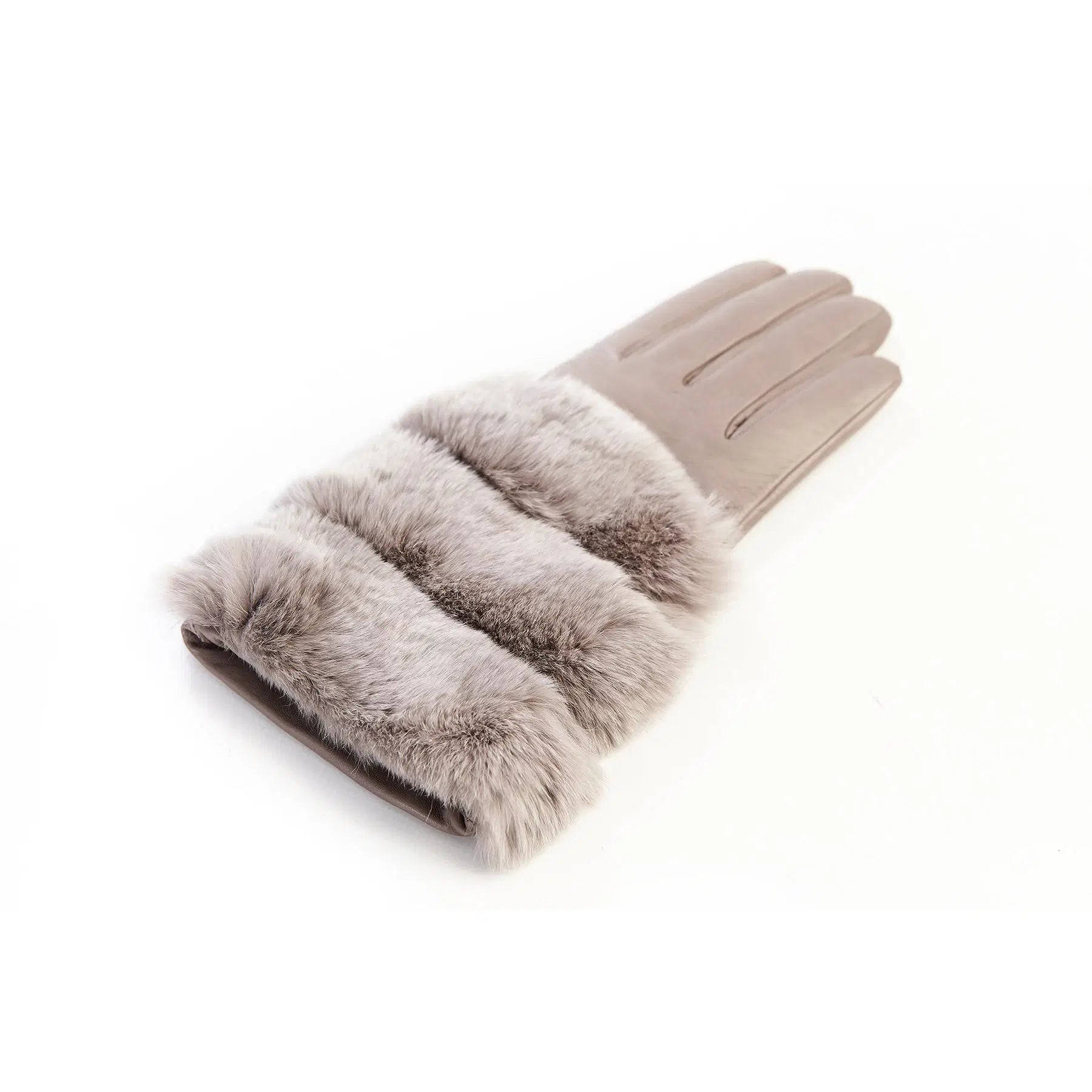 Women's gloves in taupe nappa leather with natural fur