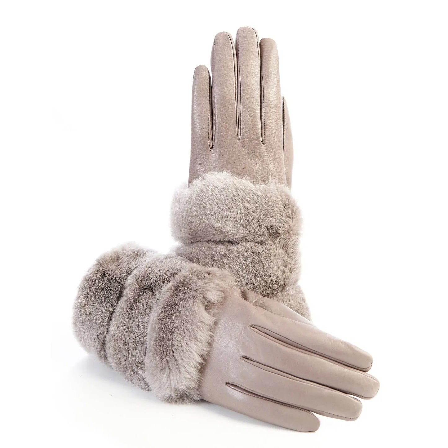 Women's gloves in taupe nappa leather with natural fur