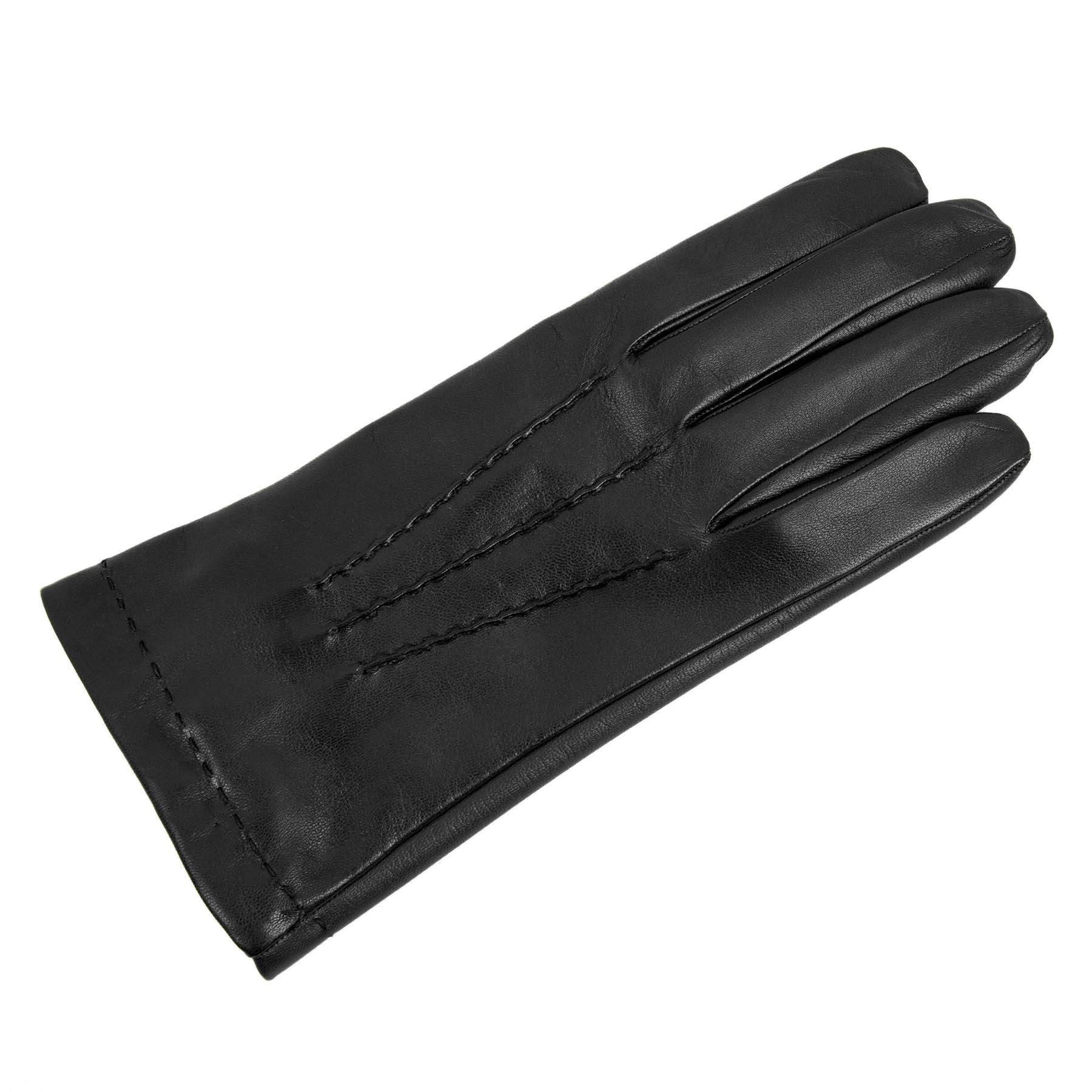 Men's classic black nappa leather gloves featuring a sleek design and touchscreen palm for modern elegance and functionality.