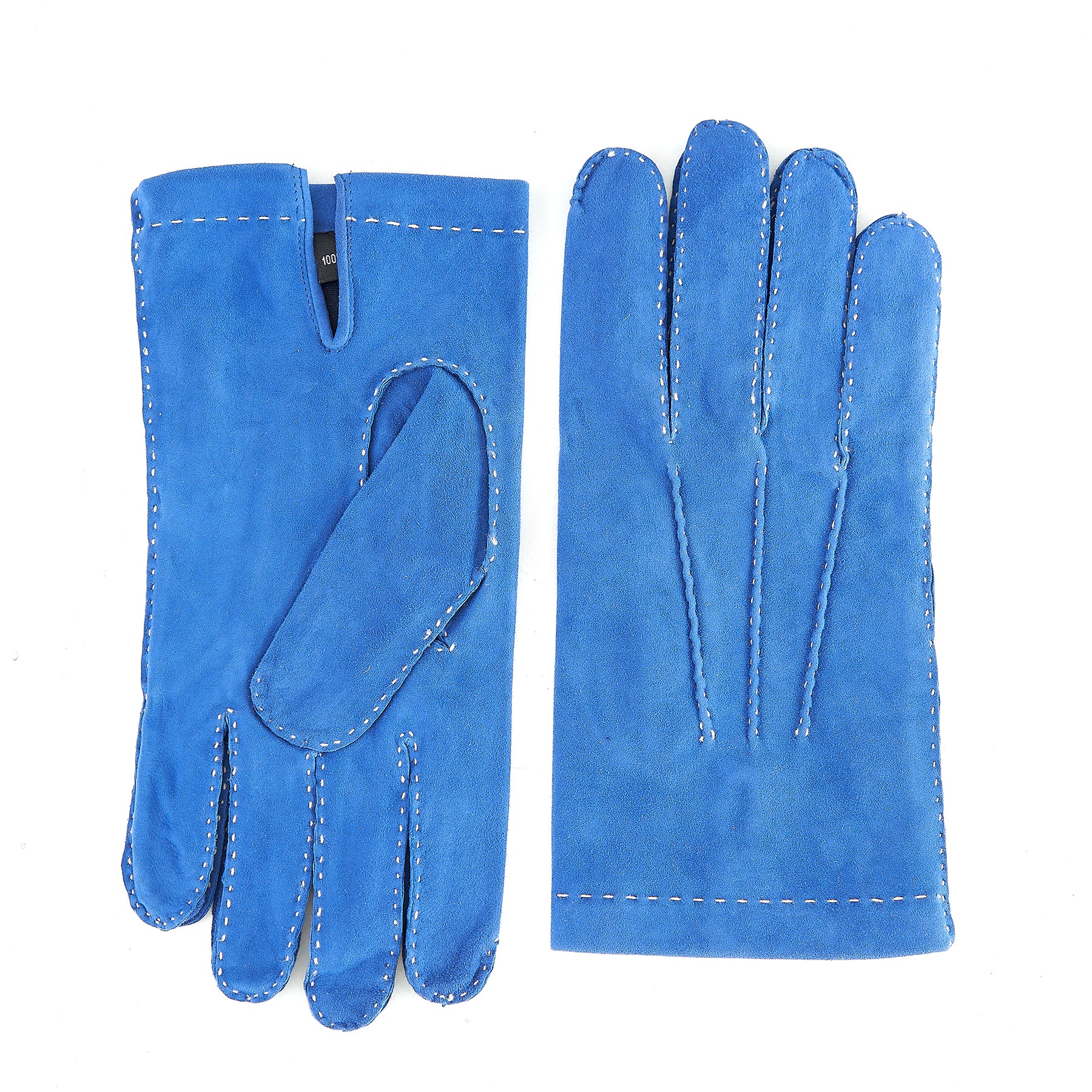 Men's handstitched blue suede leather gloves featuring a silk lining, showcasing elegant Italian craftsmanship.