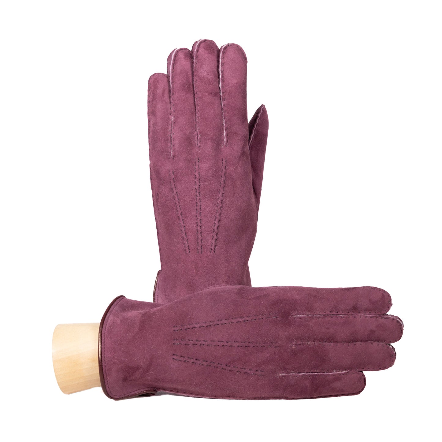 Men's curly lambskin gloves with leather piped edge and side opening