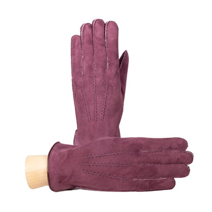 Men's curly lambskin gloves with leather piped edge and side opening