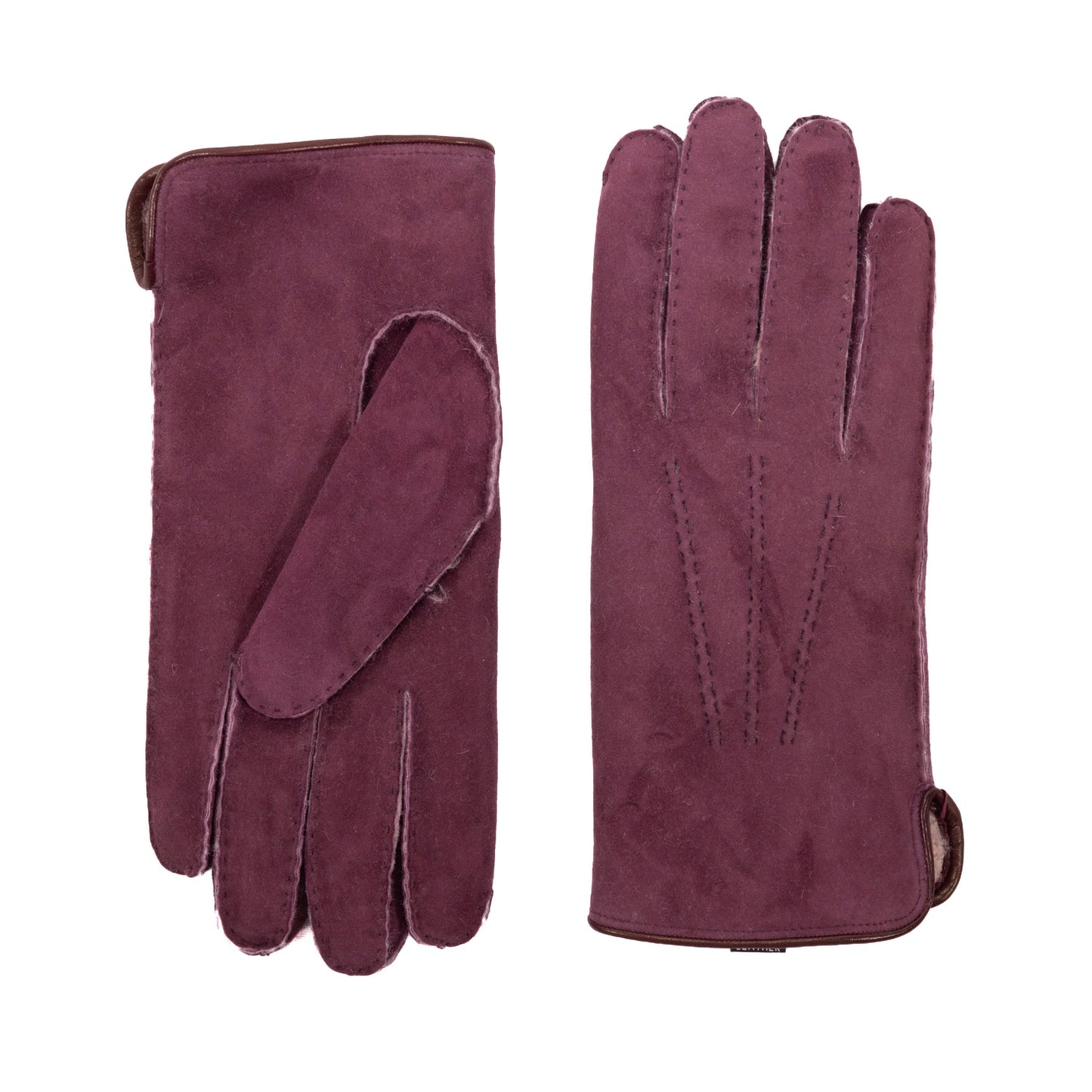 Men's curly lambskin gloves with leather piped edge and side opening