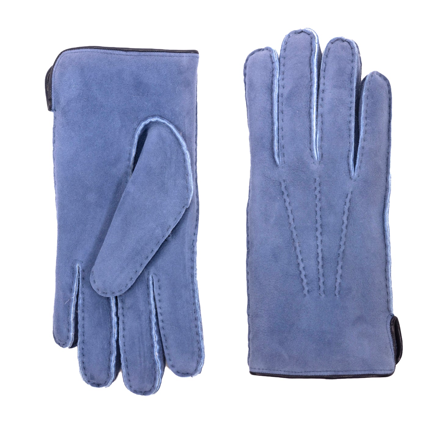 Men's curly lambskin gloves with leather piped edge and side opening