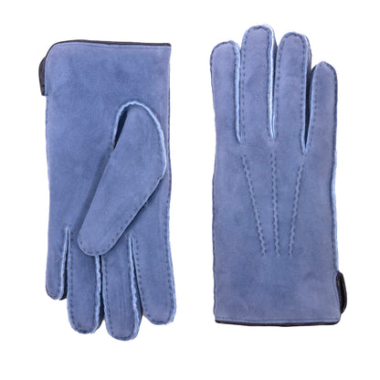 Men's curly lambskin gloves with leather piped edge and side opening