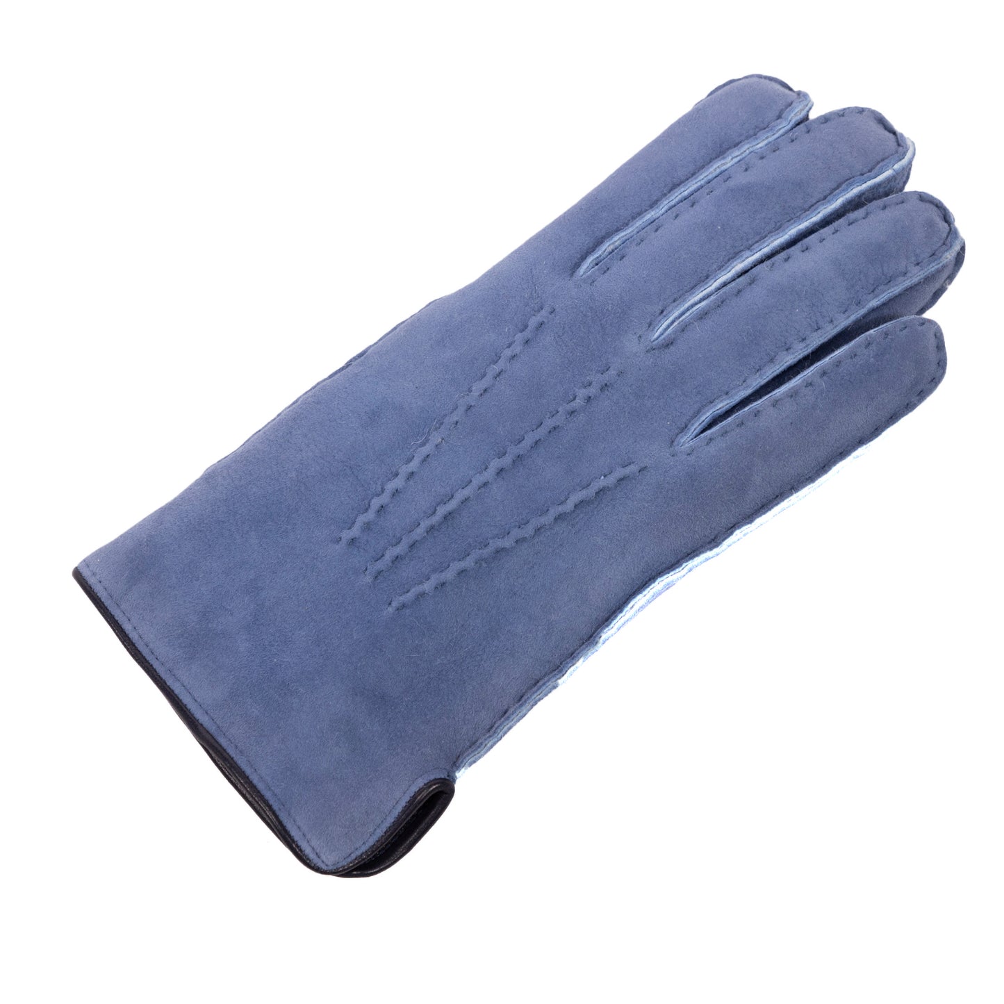 Men's curly lambskin gloves with leather piped edge and side opening