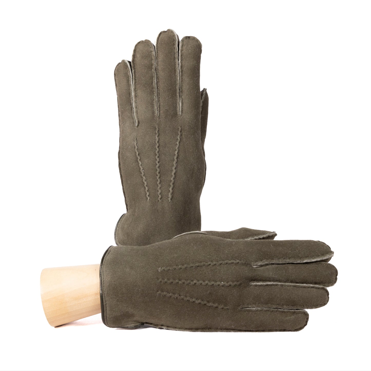 Men's curly lambskin gloves with leather piped edge and side opening