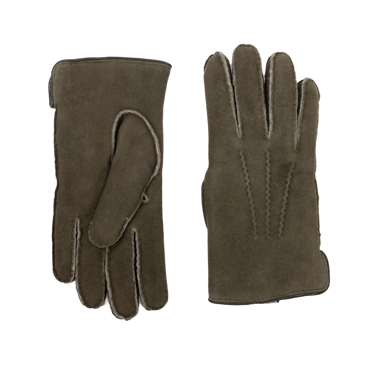 Men's curly lambskin gloves with leather piped edge and side opening