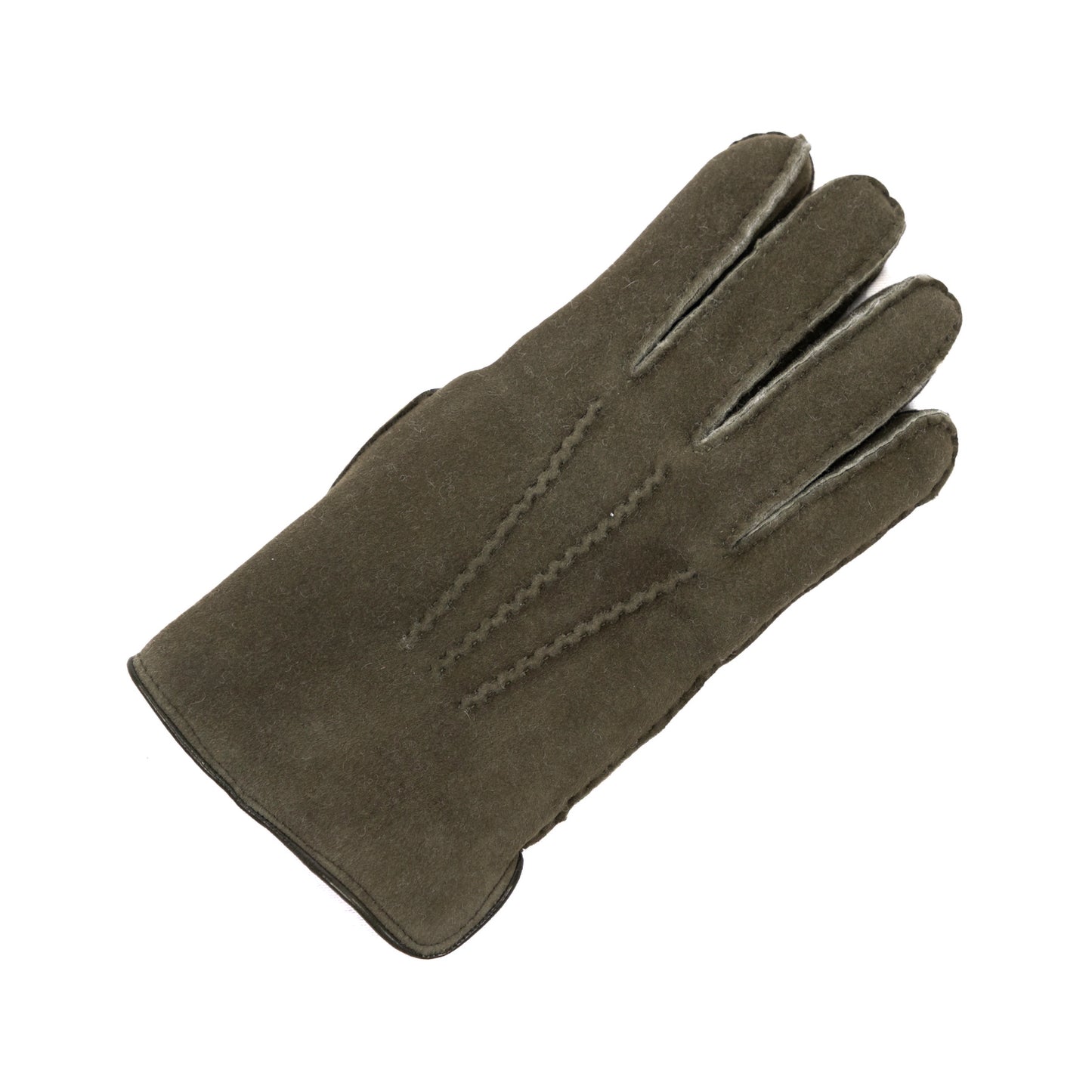Men's curly lambskin gloves with leather piped edge and side opening