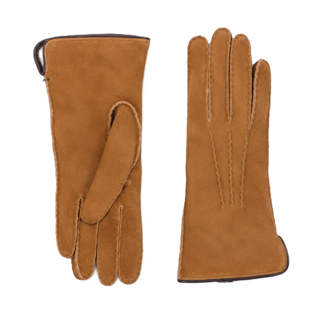 Men's curly lambskin gloves with leather piped edge and side opening