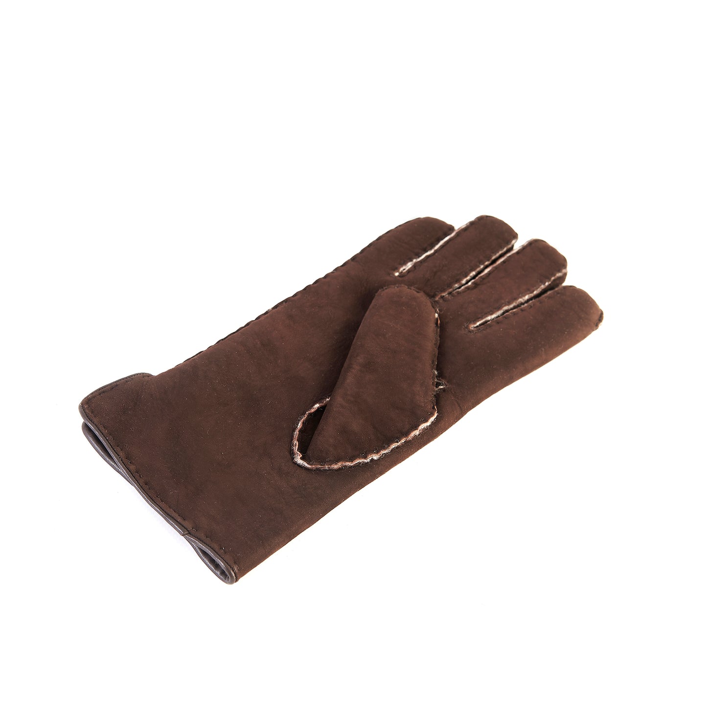Men's curly lambskin gloves with leather piped edge and side opening