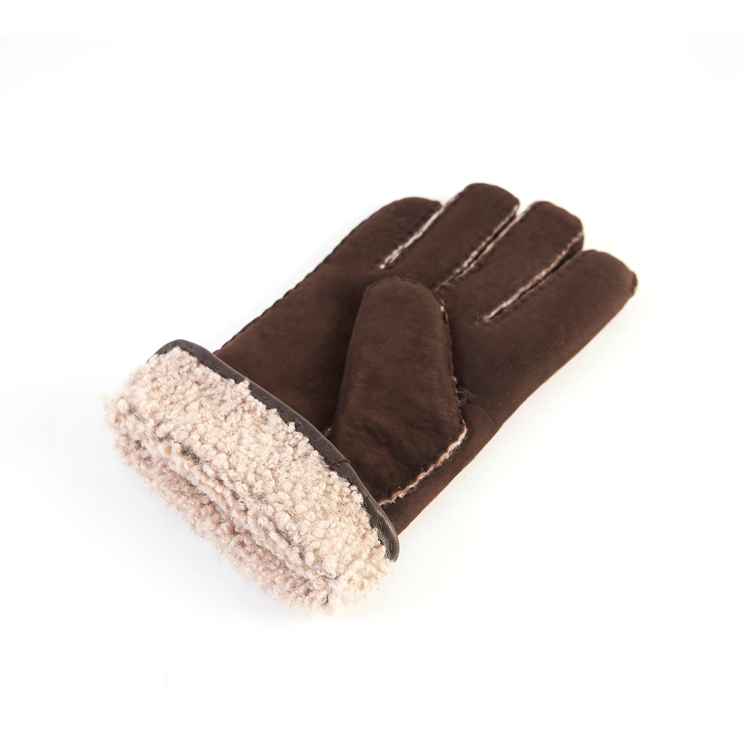 Men's curly lambskin gloves with leather piped edge and side opening