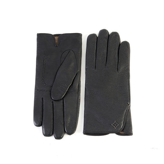Men's deerskin leather gloves with touchscreen leather palm , cashmere lining