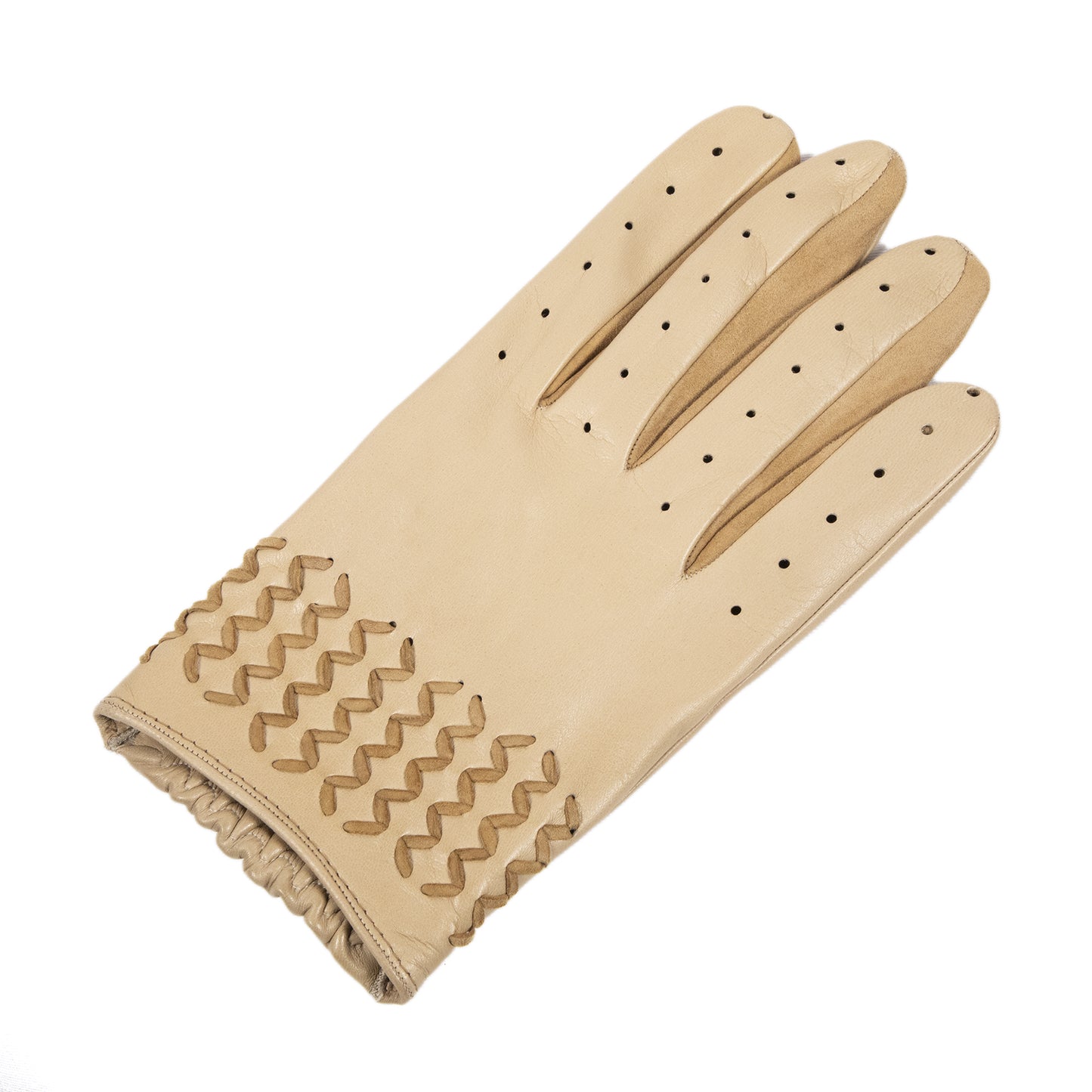 Men’s unlined nappa leather gloves with tonal suede woven details on top