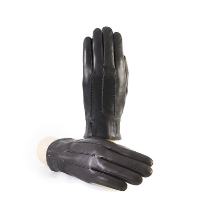 Mens' nappa leather gloves with elastic panel detail, cashmere lined